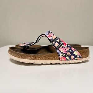 Birkenstock Navy Floral Thong Sandals with Pink Accents